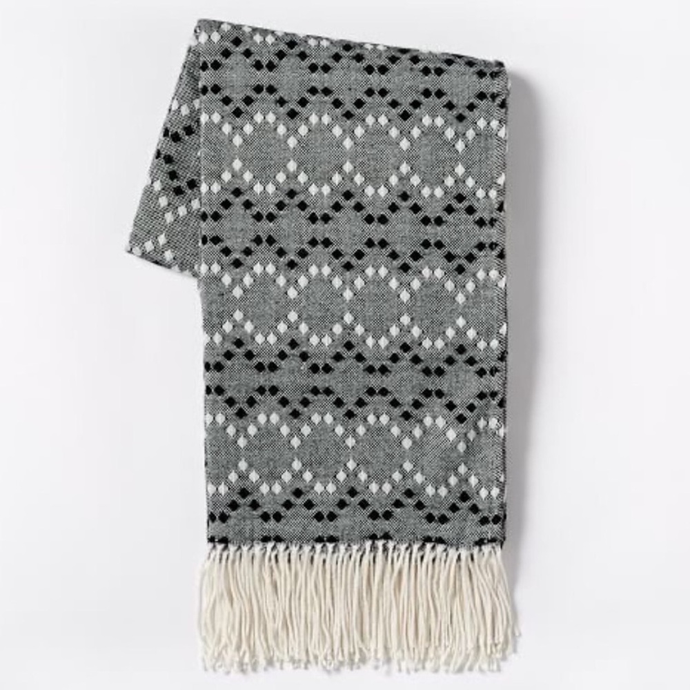 West Elm Diamond Dot Black and white decorative throw blanket